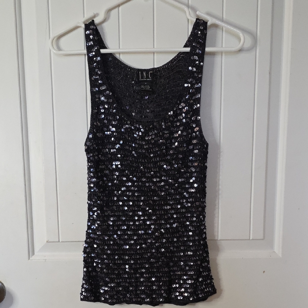 INC International Concepts Women's Black Sequin Tank Top